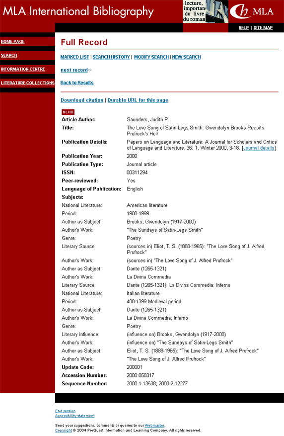 MLAIB Full Record page